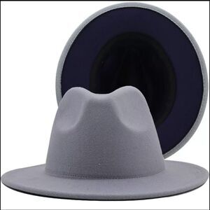 Gray with navy blue Fedora Hat